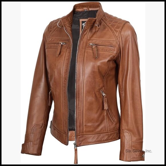 Real Lambskin Leather Jacket Cafe Racer Style with Zipper Closure